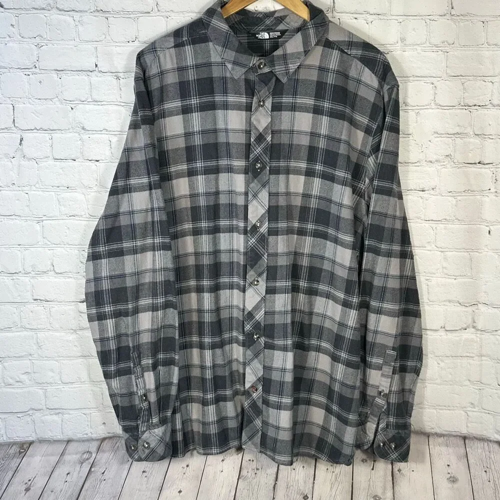 The North‎ Face Flannel Shirt Mens XXL Gray Black Plaid
